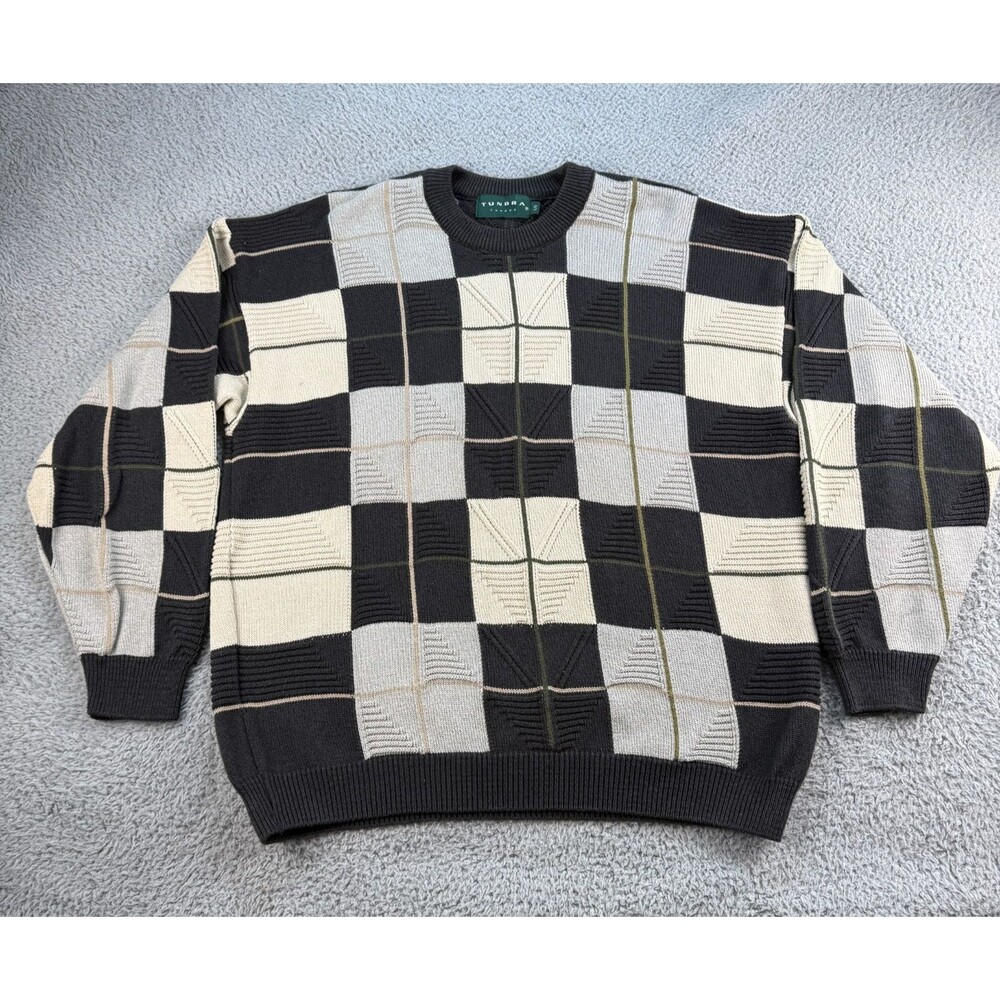 Vintage Tundra Canada Sweater Mens Large 3D Textured Knit Geometric Coogi Style
